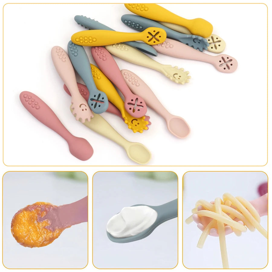 Baby Silicone Utensil Set – 3-Piece Spoon & Fork Training Set (BPA-Free)