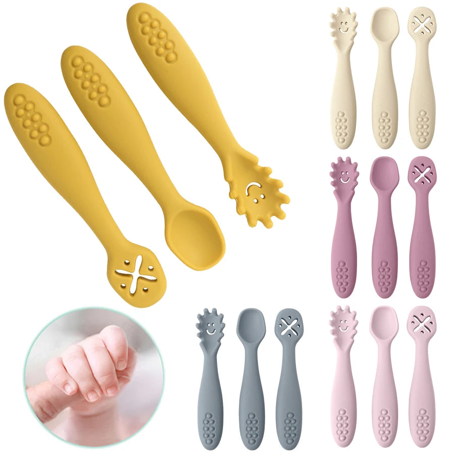 Baby Silicone Utensil Set – 3-Piece Spoon & Fork Training Set (BPA-Free)