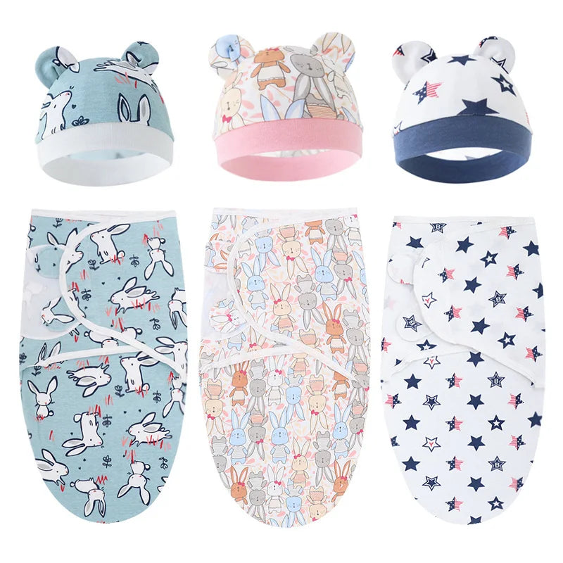 Newborn Swaddle Adjustable Infant Blankets and Hats