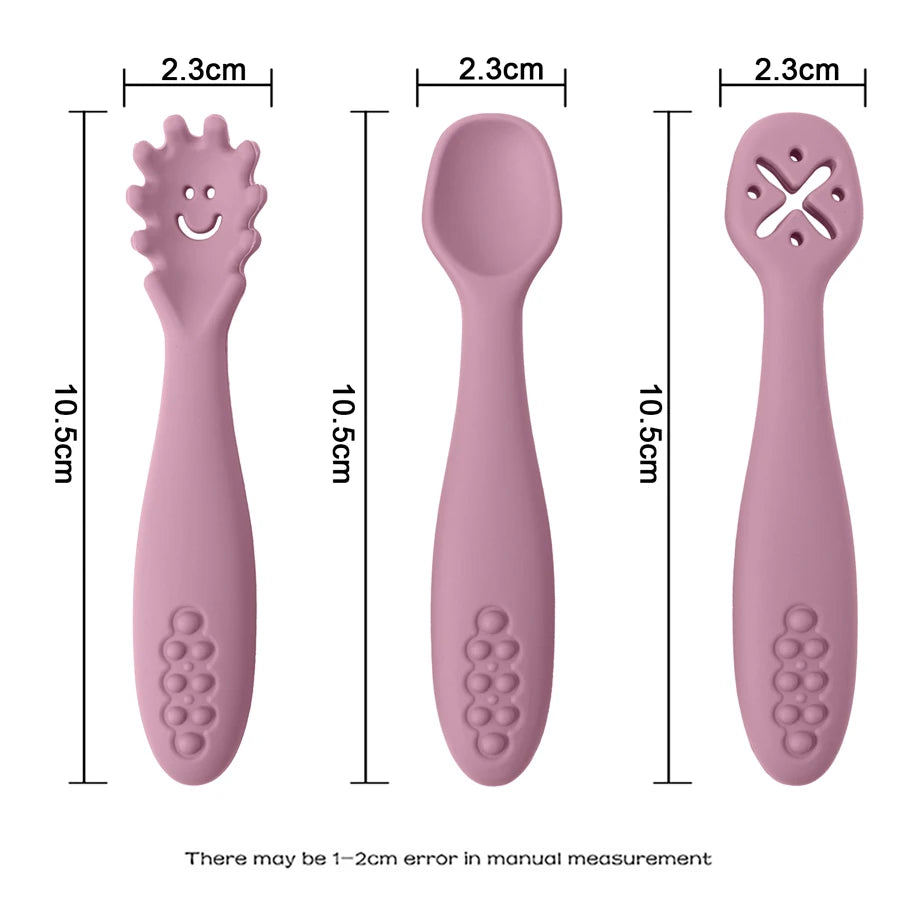 Baby Silicone Utensil Set – 3-Piece Spoon & Fork Training Set (BPA-Free)